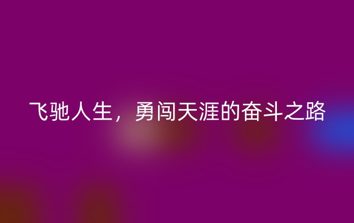 飞驰人生,勇闯天涯的奋斗之路