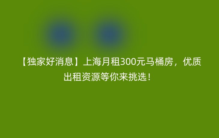 【独家好消息】上海月租300元马桶房,优质出租资源等你来挑选!